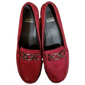 Stuart Weitzman red ruby, embellished suede shoes.😊